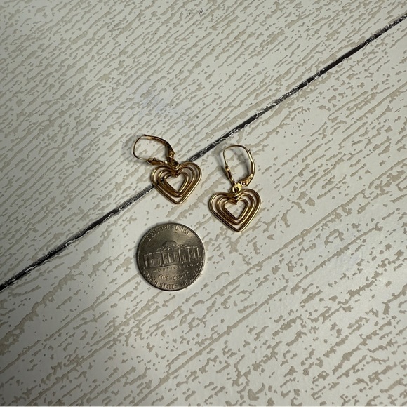 14K Gold Heart Drop Earrings - Picture 3 of 5